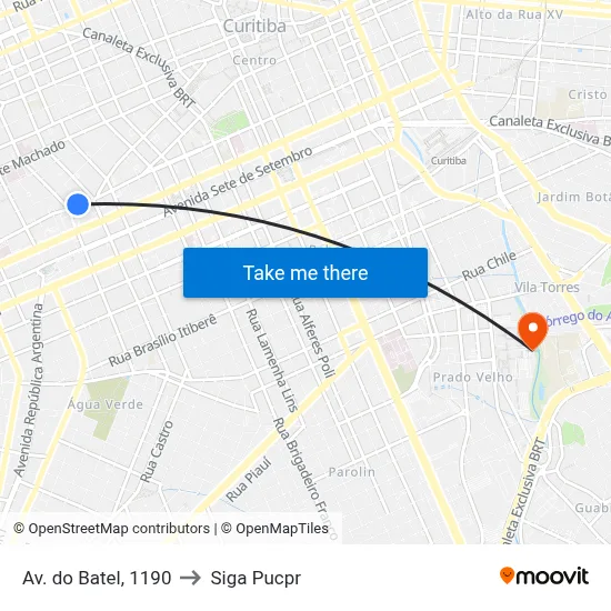 Av. do Batel, 1190 to Siga Pucpr map