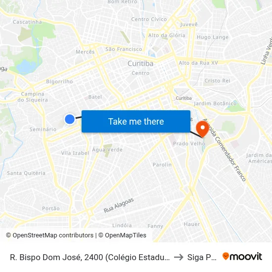 R. Bispo Dom José, 2400 (Colégio Estadual Rio Branco) to Siga Pucpr map