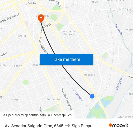 Av. Senador Salgado Filho, 6845 to Siga Pucpr map