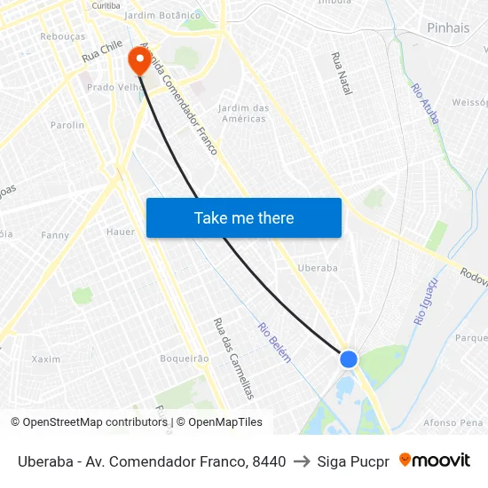 Uberaba - Av. Comendador Franco, 8440 to Siga Pucpr map
