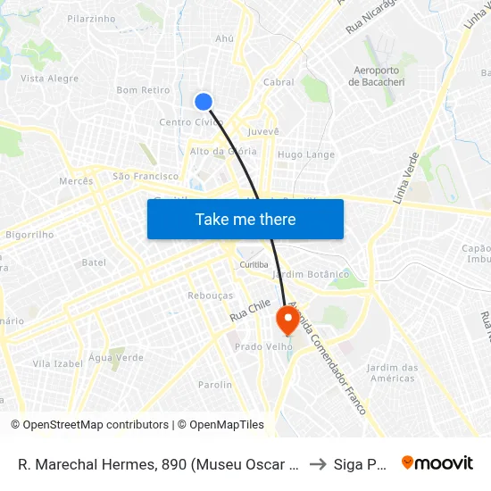 R. Marechal Hermes, 890 (Museu Oscar Niemeyer) to Siga Pucpr map