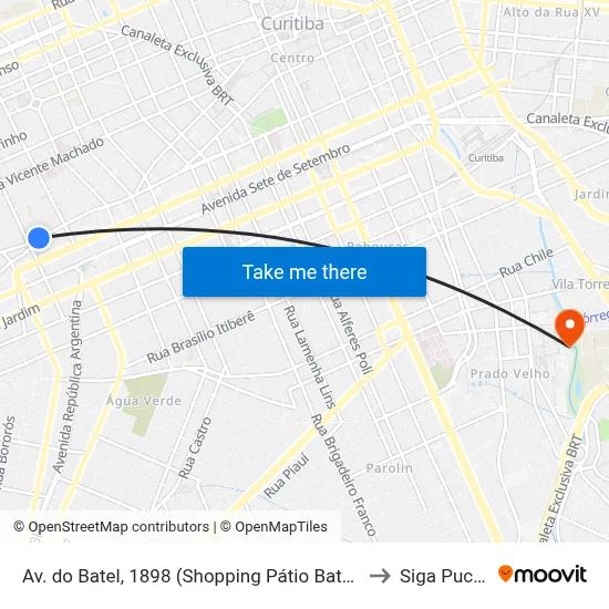 Av. do Batel, 1898 (Shopping Pátio Batel) to Siga Pucpr map