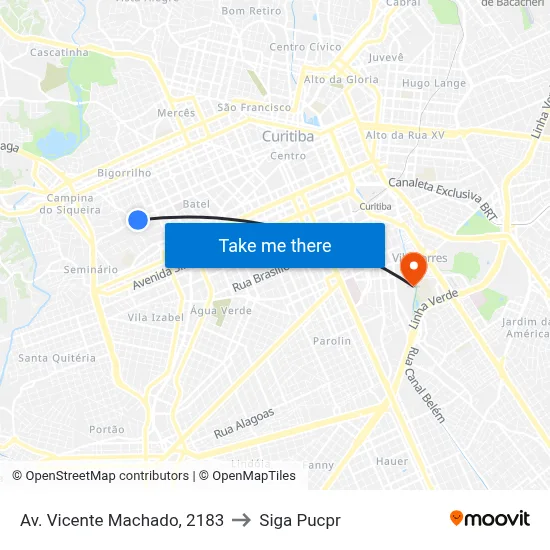 Av. Vicente Machado, 2183 to Siga Pucpr map