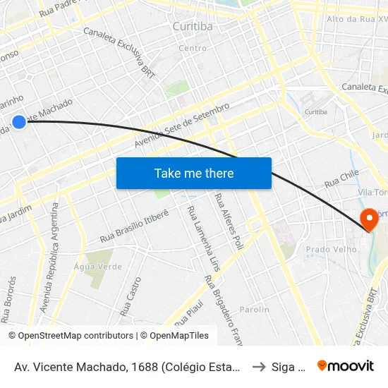 Av. Vicente Machado, 1688 (Colégio Estadual Júlia Wanderley) to Siga Pucpr map