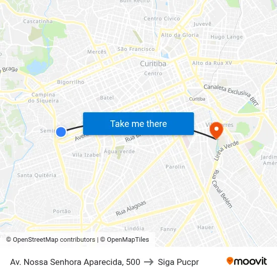 Av. Nossa Senhora Aparecida, 500 to Siga Pucpr map
