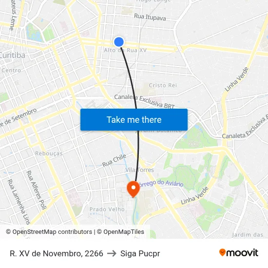 R. XV de Novembro, 2266 to Siga Pucpr map
