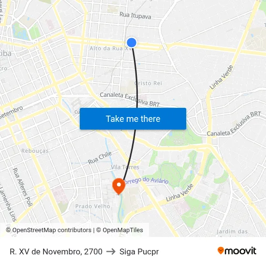 R. XV de Novembro, 2700 to Siga Pucpr map