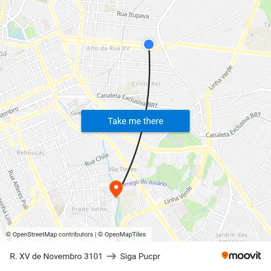 R. XV de Novembro 3101 to Siga Pucpr map
