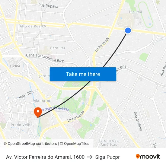 Av. Victor Ferreira do Amaral, 1600 to Siga Pucpr map