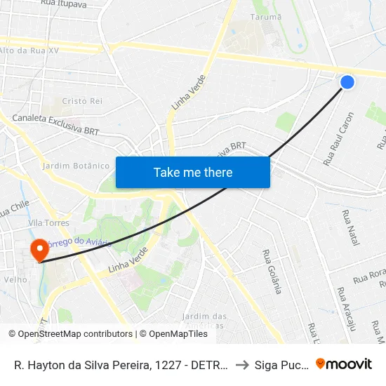 R. Hayton da Silva Pereira, 1227 - DETRAN to Siga Pucpr map