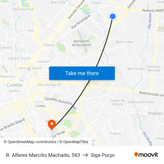 R. Alferes Marcílio Machado, 583 to Siga Pucpr map