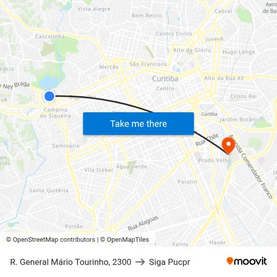 R. General Mário Tourinho, 2300 to Siga Pucpr map