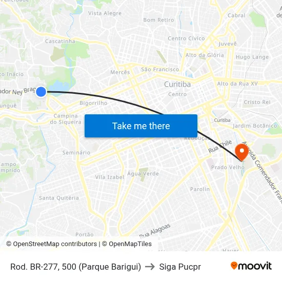 Rod. BR-277, 500 (Parque Barigui) to Siga Pucpr map