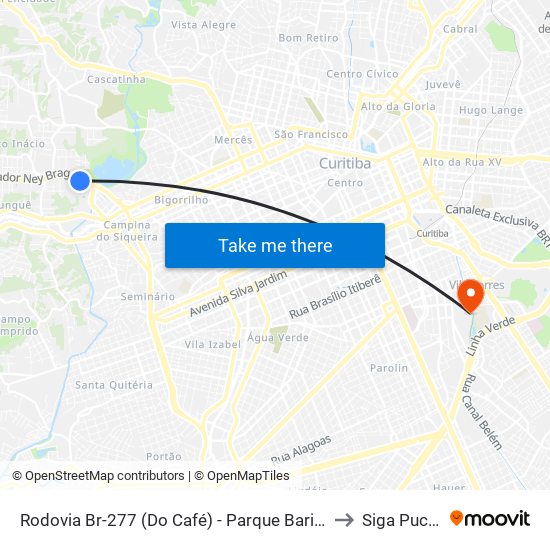 Rodovia Br-277 (Do Café) - Parque Barigui to Siga Pucpr map