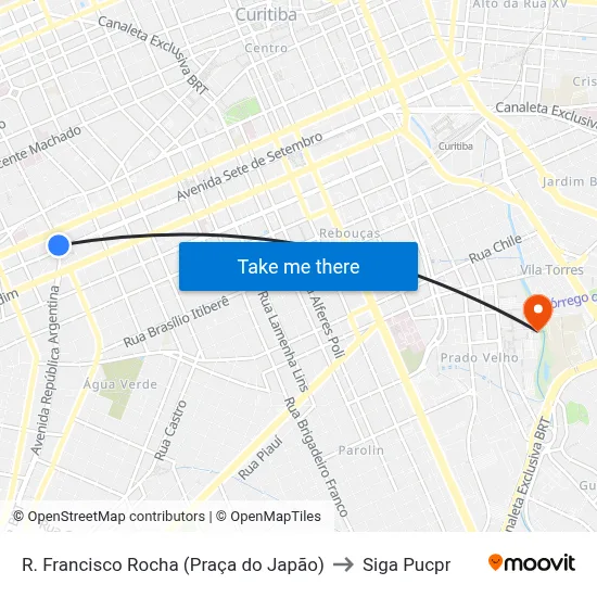 R. Francisco Rocha (Praça do Japão) to Siga Pucpr map
