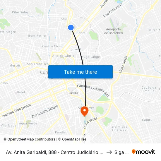 Av. Anita Garibaldi, 888 - Centro Judiciário De Curitiba (Justiça Federal) to Siga Pucpr map