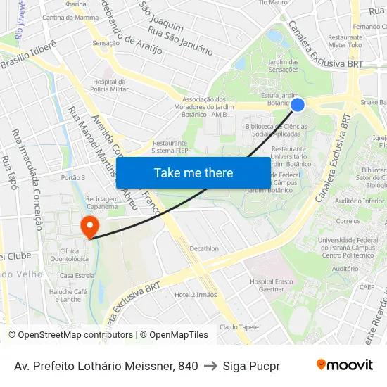 Av. Prefeito Lothário Meissner, 840 to Siga Pucpr map