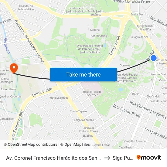 Av. Coronel Francisco Heráclito dos Santos, 100 to Siga Pucpr map