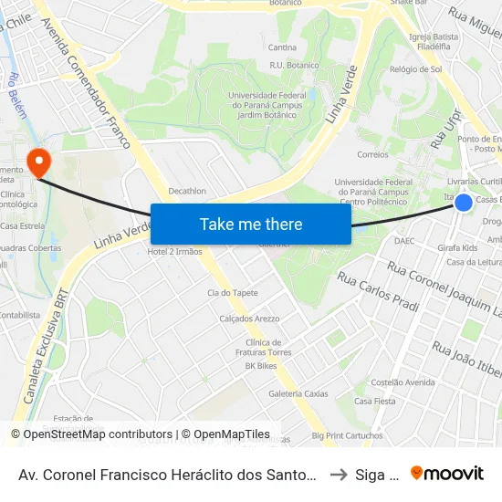 Av. Coronel Francisco Heráclito dos Santos, 500 (Centro Politécnico) to Siga Pucpr map