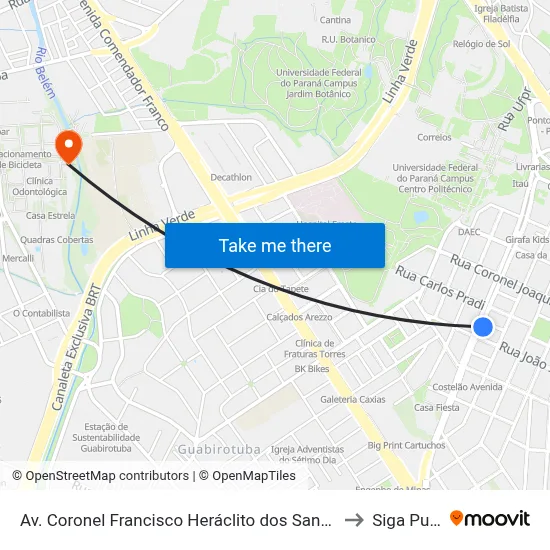 Av. Coronel Francisco Heráclito dos Santos, 1100 to Siga Pucpr map