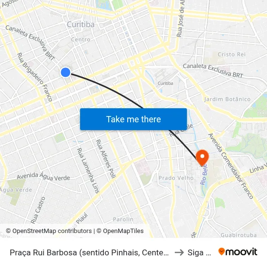 Praça Rui Barbosa (sentido Pinhais, Centenário e Santa Cândida) to Siga Pucpr map