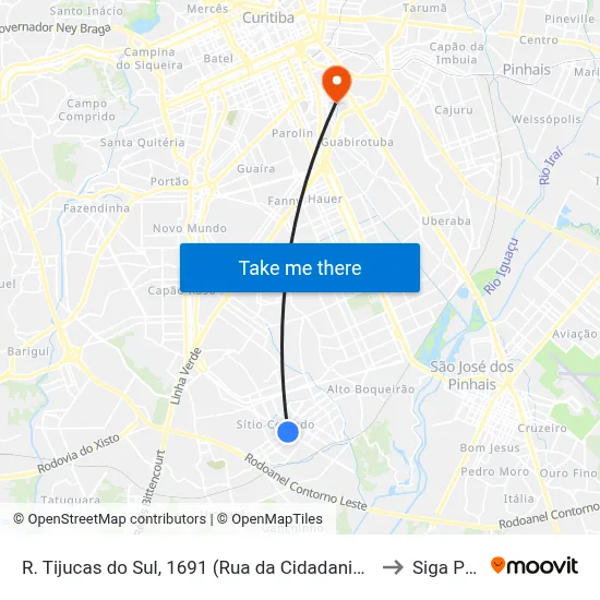 R. Tijucas do Sul, 1691 (Rua da Cidadania Bairro Novo) to Siga Pucpr map