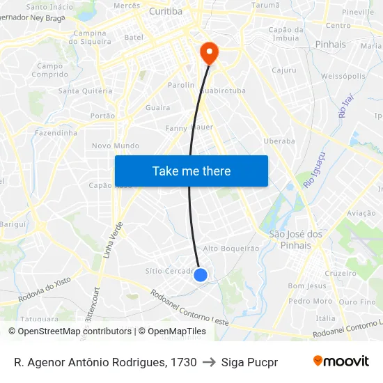 R. Agenor Antônio Rodrigues, 1730 to Siga Pucpr map