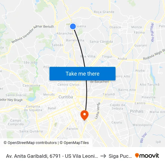 Av. Anita Garibaldi, 6791 - US Vila Leonice to Siga Pucpr map
