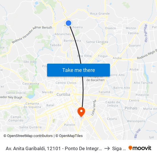 Av. Anita Garibaldi, 12101 - Ponto De Integração Temporal (Desembarque) to Siga Pucpr map