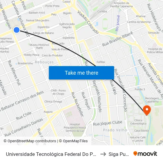 Universidade Tecnológica Federal Do Paraná to Siga Pucpr map