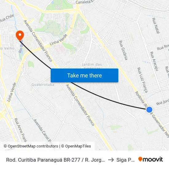 Rod. Curitiba Paranaguá BR-277 / R. Jorge Gomes Rosa to Siga Pucpr map