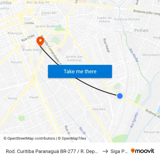 Rod. Curitiba Paranaguá BR-277 / R. Deputado Acyr José to Siga Pucpr map