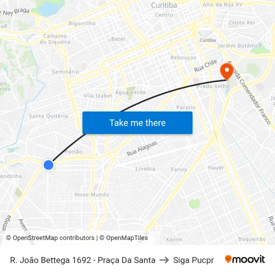 R. João Bettega 1692 - Praça Da Santa to Siga Pucpr map