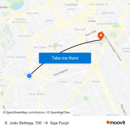 R. João Bettega, 700 to Siga Pucpr map
