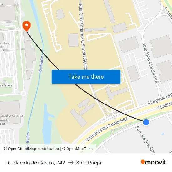 R. Plácido de Castro, 742 to Siga Pucpr map