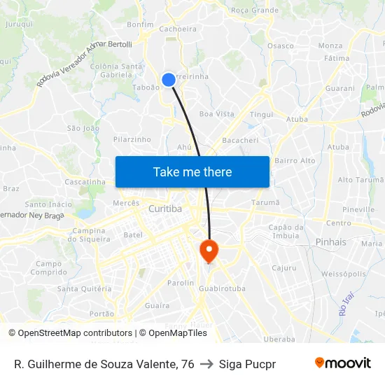 R. Guilherme de Souza Valente, 76 to Siga Pucpr map