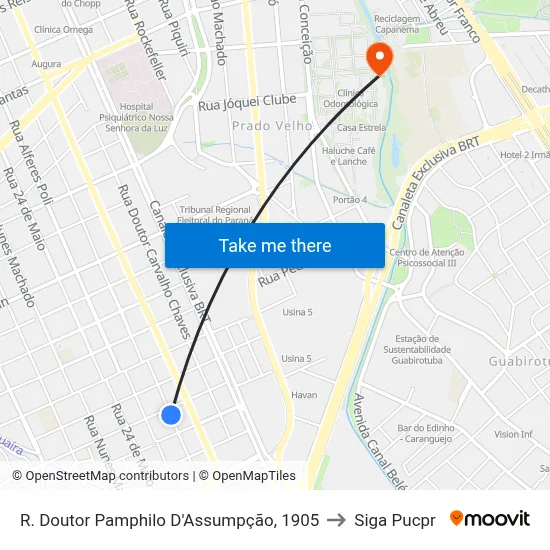 R. Doutor Pamphilo D'Assumpção, 1905 to Siga Pucpr map