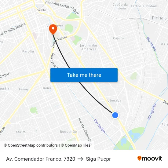 Av. Comendador Franco, 7320 to Siga Pucpr map