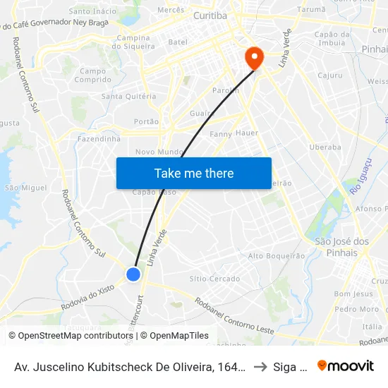 Av. Juscelino Kubitscheck De Oliveira, 164 - Auto Viação Redentor to Siga Pucpr map
