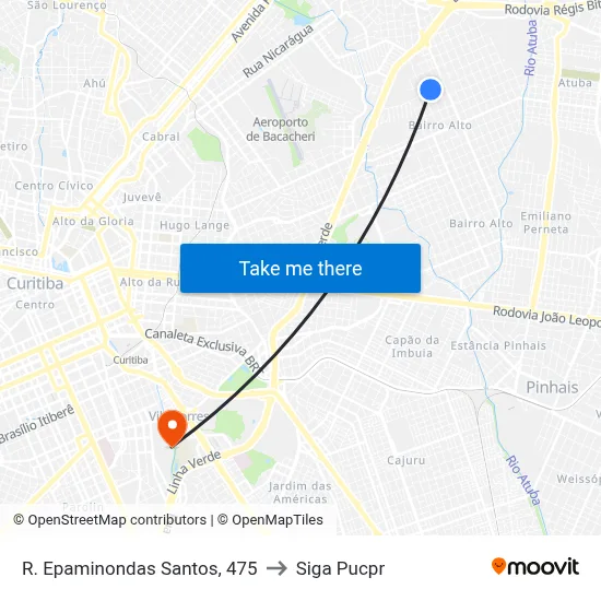 R. Epaminondas Santos, 475 to Siga Pucpr map