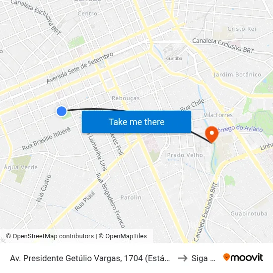 Av. Presidente Getúlio Vargas, 1704 (Estádio Joaquim Américo) to Siga Pucpr map