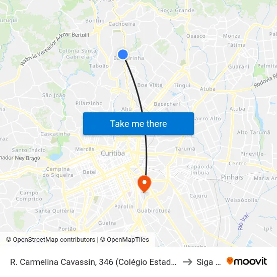 R. Carmelina Cavassin, 346 (Colégio Estadual Gelvira Correa Pacheco) to Siga Pucpr map