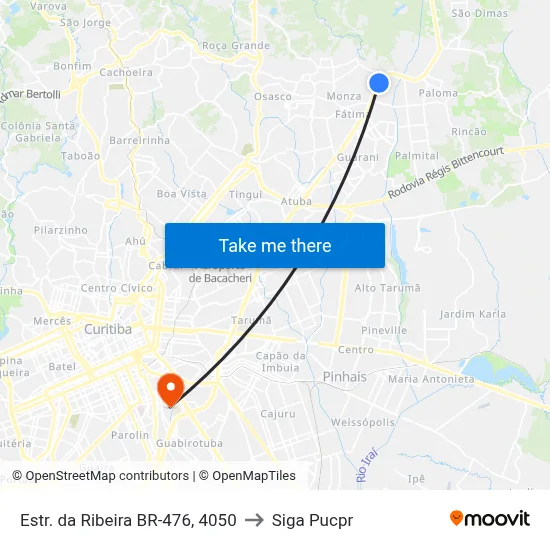 Estr. da Ribeira BR-476, 4050 to Siga Pucpr map