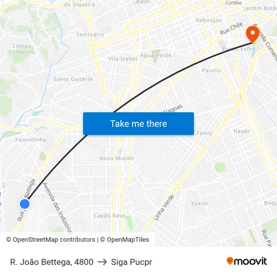 R. João Bettega, 4800 to Siga Pucpr map
