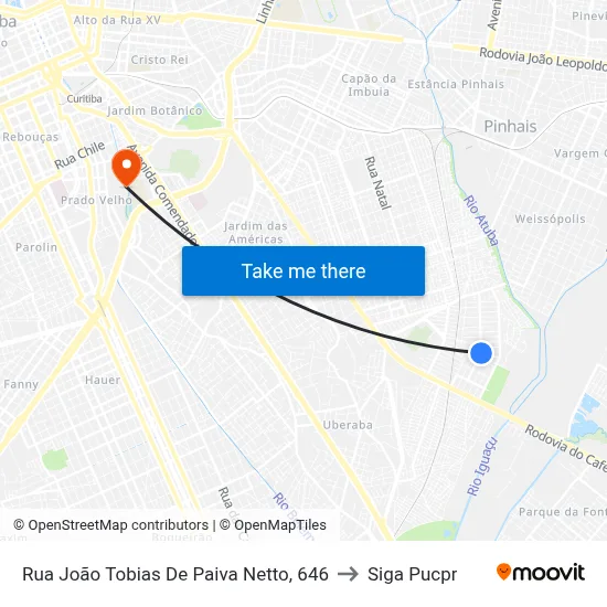 Rua João Tobias De Paiva Netto, 646 to Siga Pucpr map