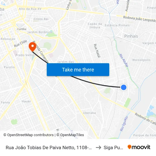 Rua João Tobias De Paiva Netto, 1108-1118 to Siga Pucpr map