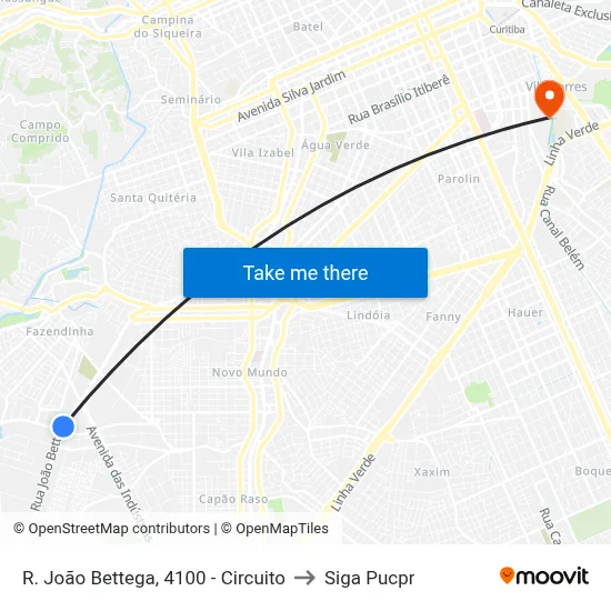R. João Bettega, 4100 - Circuito to Siga Pucpr map