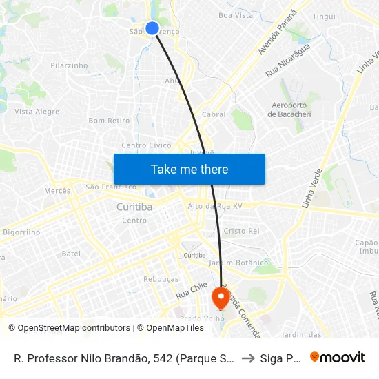 R. Professor Nilo Brandão, 542 (Parque São Lourenço) to Siga Pucpr map