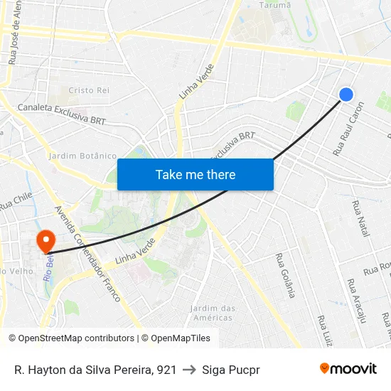 R. Hayton da Silva Pereira, 921 to Siga Pucpr map