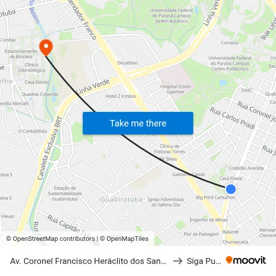 Av. Coronel Francisco Heráclito dos Santos, 1422 to Siga Pucpr map